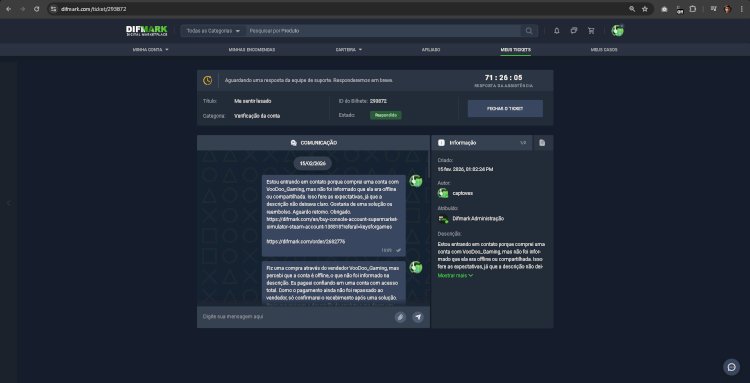 Consumidor Questiona Falta de Clareza em Venda de Conta Steam na Plataforma Difmark