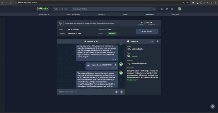 Consumidor Questiona Falta de Clareza em Venda de Conta Steam na Plataforma Difmark